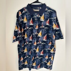 Munsingwear‎ Men's Polo Size Large Tropical Lighthouse sailboat 100% cotton Polo